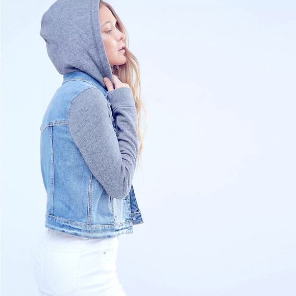 Hollister Hooded Button Up Denim Cotton Sweater - Picture 3 of 9